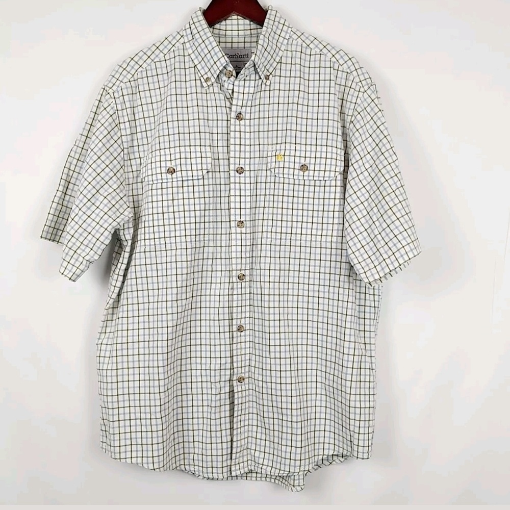 CARHARTT SIZE LARGE PLAID BUTTON FRONT SHORT SLEEV